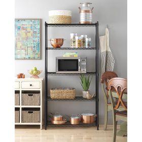 Adjustable 36"W x 14"D x 72"H 5-Tier Freestanding Shelf; Metal with Plastic Connectors; Black