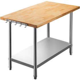 VEVOR Maple Top Work Table, Stainless Steel Kitchen Prep Table Wood, 36 x 30 Inches Metal Kitchen Table with Lower Shelf and Feet Stainless Steel Tabl