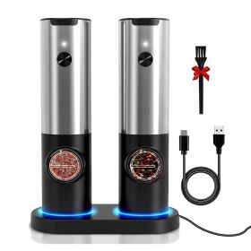 Electric Salt and Pepper Grinder Rechargeable Charging Base Automatic Salt Mill LED Indicator