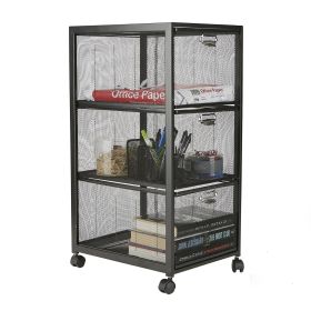 Rolling Utility Trolley; File Cabinet Box with 3 Drawers; Black