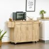 Kitchen Island on Wheels, Natural Hardwood Kitchen Cart with Drawers, Storage Cabinets, and Tool Caddy, Microwave Cart for Dining Room, 54 Inches Wide