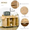 Kitchen Island on Wheels, Natural Hardwood Kitchen Cart with Drawers, Storage Cabinets, and Tool Caddy, Microwave Cart for Dining Room, 54 Inches Wide