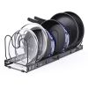 Expandable Pans Organiser Rack,Pot and Pan Lid Holder with 10 Adjustable Dividers,Bakeware Saucepan Lid Storage for Kitchen Cupboard, Black