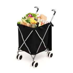 Water-Resistant Removable Folding Shopping Utility Cart (Color: BLACK, Type: Utility Cart)