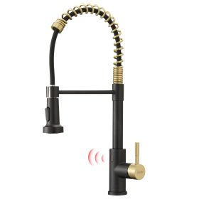 New sensor kitchen faucet Single Handle Pull-Down Sprayer Kitchen Faucet (Color: Black+Gold)