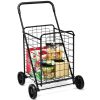 Jumbo Basket Folding Shopping Cart With Swiveling Wheels And Dual Storage Baskets