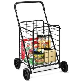 Jumbo Basket Folding Shopping Cart With Swiveling Wheels And Dual Storage Baskets (Color: Black A, Type: Kitchen Tools)