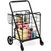 Jumbo Basket Folding Shopping Cart With Swiveling Wheels And Dual Storage Baskets