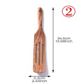 7pcs/set Teak Natural Wood Tableware Spoon Ladle Turner Rice Colander Soup Skimmer Cooking Spoon Scoop Kitchen Reusable Tool Kit (Color: shovel 2)