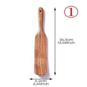 7pcs/set Teak Natural Wood Tableware Spoon Ladle Turner Rice Colander Soup Skimmer Cooking Spoon Scoop Kitchen Reusable Tool Kit (Color: shovel 1)