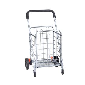 Folding Shopping Cart Grocery Utility Cart with Rolling Swivel Wheels (Static Load Capacity: 66 lbs, Color: Silver)