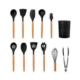 Kitchen Silicone Cooking Tool Utensil Set (Color: BLACK, Type: 11pcs)