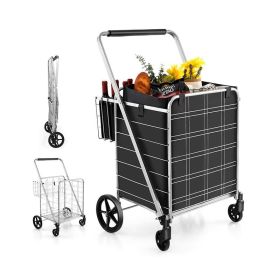 Folding Grocery Cart with Waterproof Liner (Color: Silver & Black, Type: Kitchen Tools)