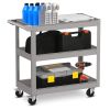 3-Tier Metal Utility Cart Trolley Tool with Flat Handle and 2 Lockable Universal Wheels