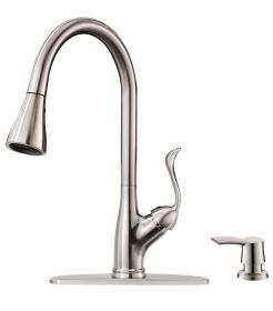 Matte Black Kitchen Faucet Pull Down Sprayer and Soap Dispenser - Single Handle Commercial High Arc One Hole Pull Out Spray Head Kitchen Sink Faucets (Color: Brushed Nickel)