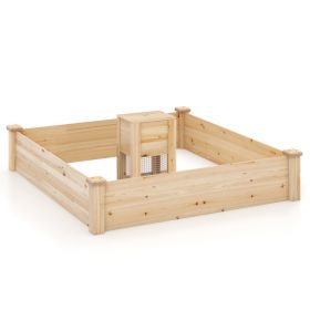 49" x 49" x 10" Raised Garden Bed with Compost Bin and Open-ended Bottom (Color: Natural)