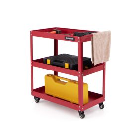 3-Tier Rolling Tool Cart with Spacious Shelves, 4 Universal Wheels and 2 Brakes (Color: Red)