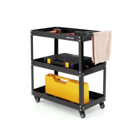 3-Tier Rolling Tool Cart with Spacious Shelves, 4 Universal Wheels and 2 Brakes (Color: BLACK)