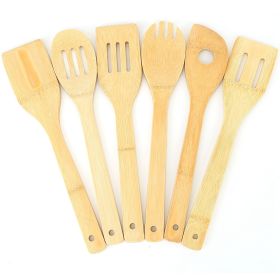 6Pcs Cooking Utensil Bamboo Wooden Spoons Spatula Kitchen Cooking Tools (Color: as Pic)