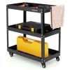 3-Tier Rolling Tool Cart with Spacious Shelves, 4 Universal Wheels and 2 Brakes